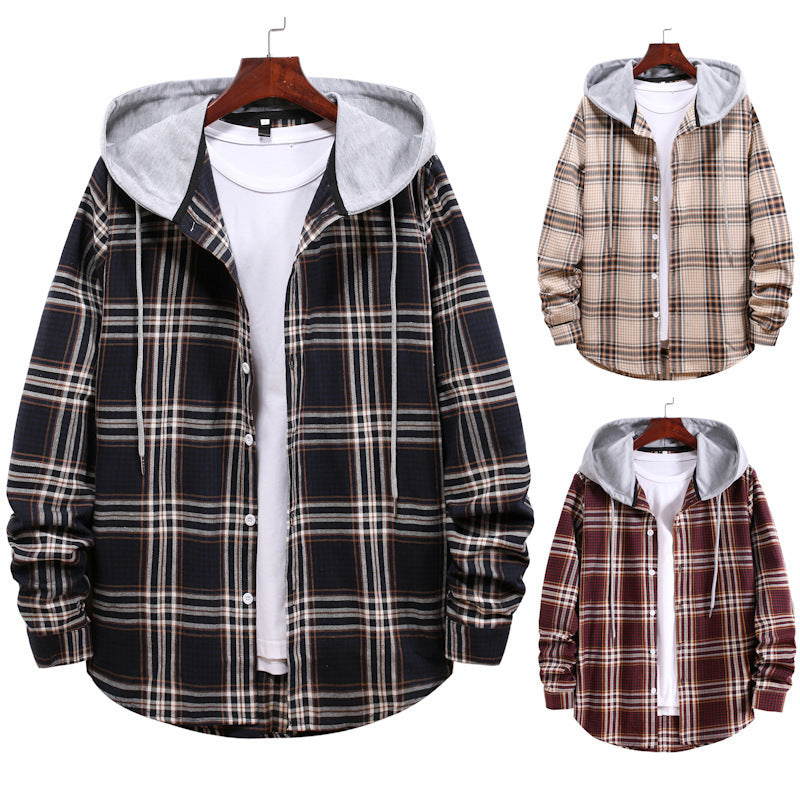 Herren Übergangsjacke mit integrierter Kapuze und Karomuster ModeGeist - ModeGeist