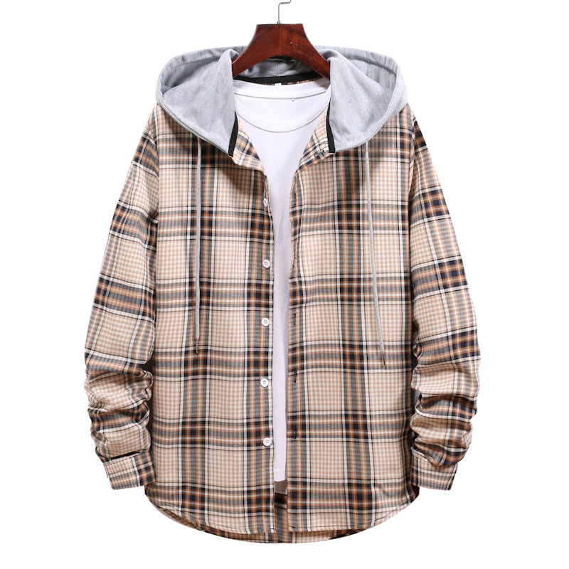 Herren Übergangsjacke mit integrierter Kapuze und Karomuster ModeGeist