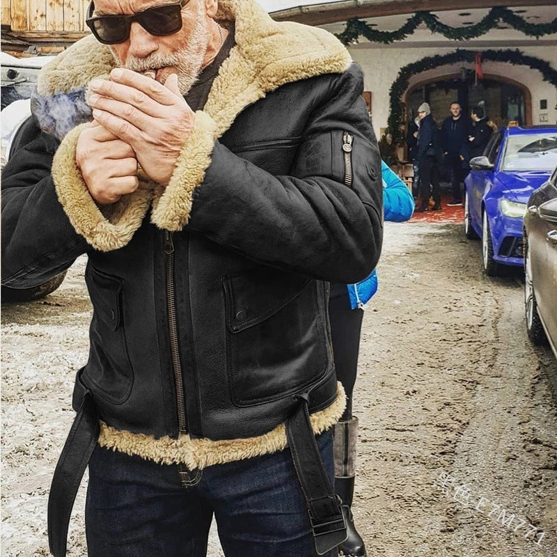 Herren authentische Lammlederjacke mit gefüttertem Stehkragen ModeGeist