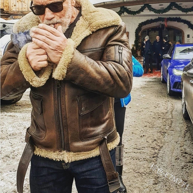 Herren authentische Lammlederjacke mit gefüttertem Stehkragen ModeGeist