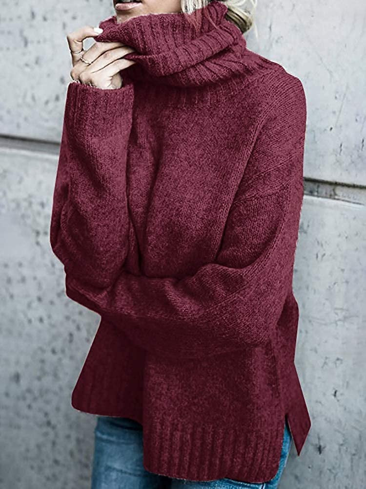 Damen Grobstrickpullover mit hohem Kragen und lässigem Schnitt ModeGeist