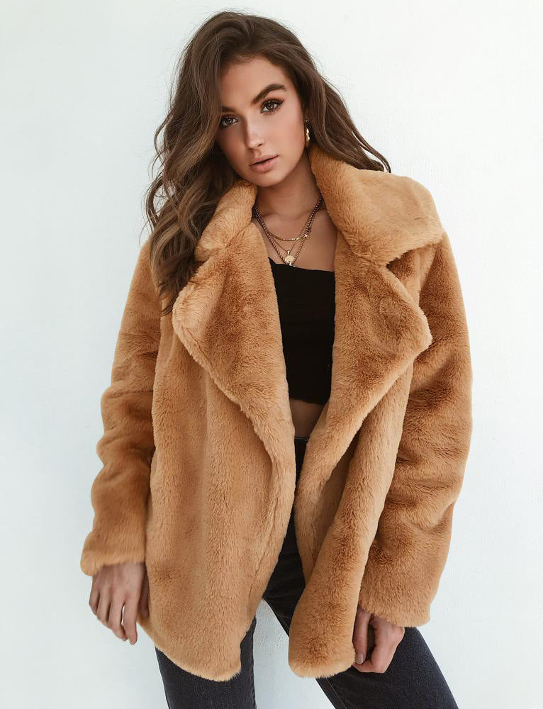 Damen Fleece-Mantel mit weitem Kragen und modischem Schnitt ModeGeist