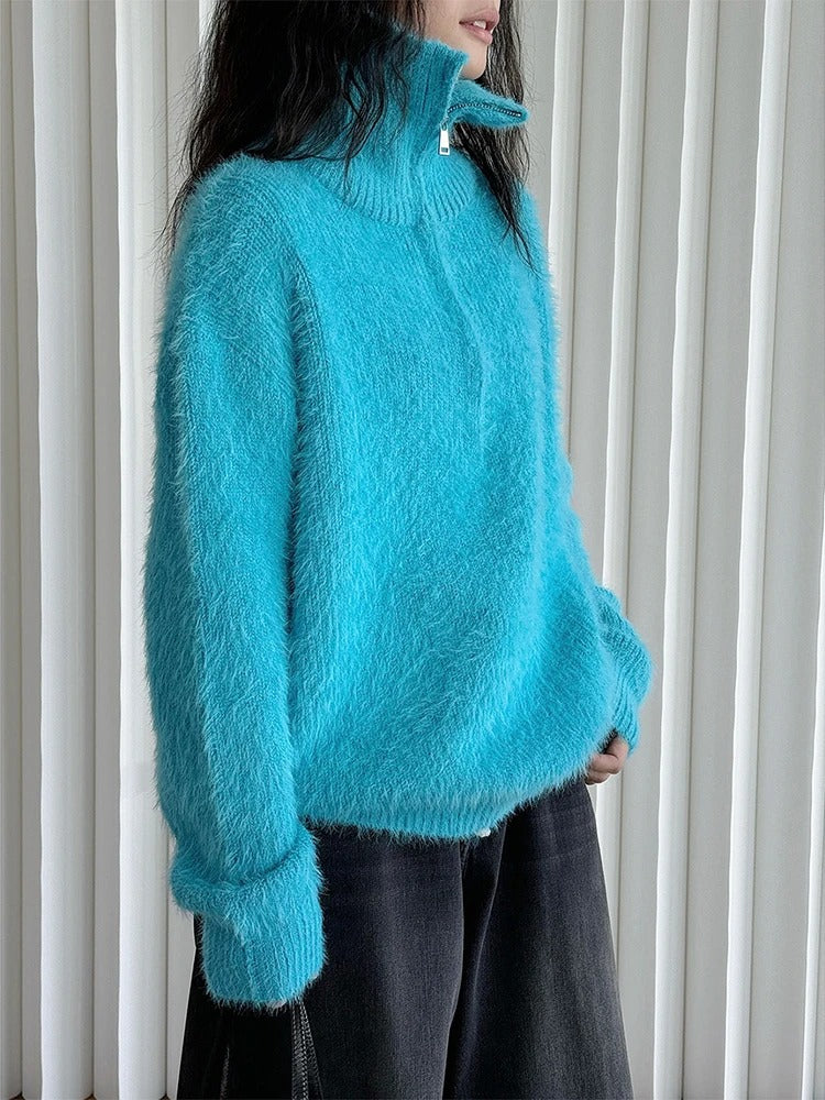 ModeGeist | Flauschiger Pullover mit Reißverschluss