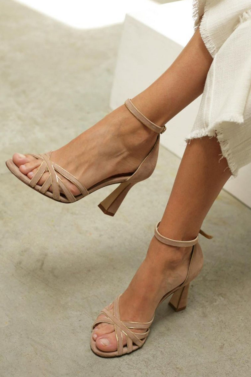 MODEGEIST Damen Peep-Toe Pumps Patchwork Stiletto