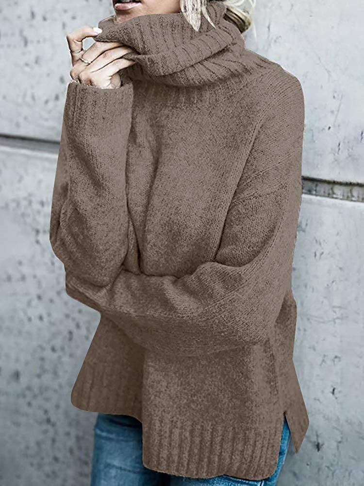 Damen Grobstrickpullover mit hohem Kragen und lässigem Schnitt ModeGeist