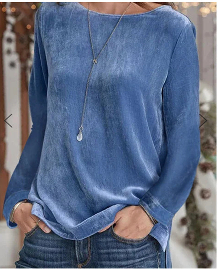 Damen Langarmbluse mit weichem Fleece und modischem Rundhalsausschnitt ModeGeist