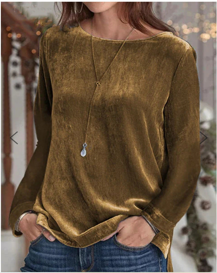 Damen Langarmbluse mit weichem Fleece und modischem Rundhalsausschnitt ModeGeist