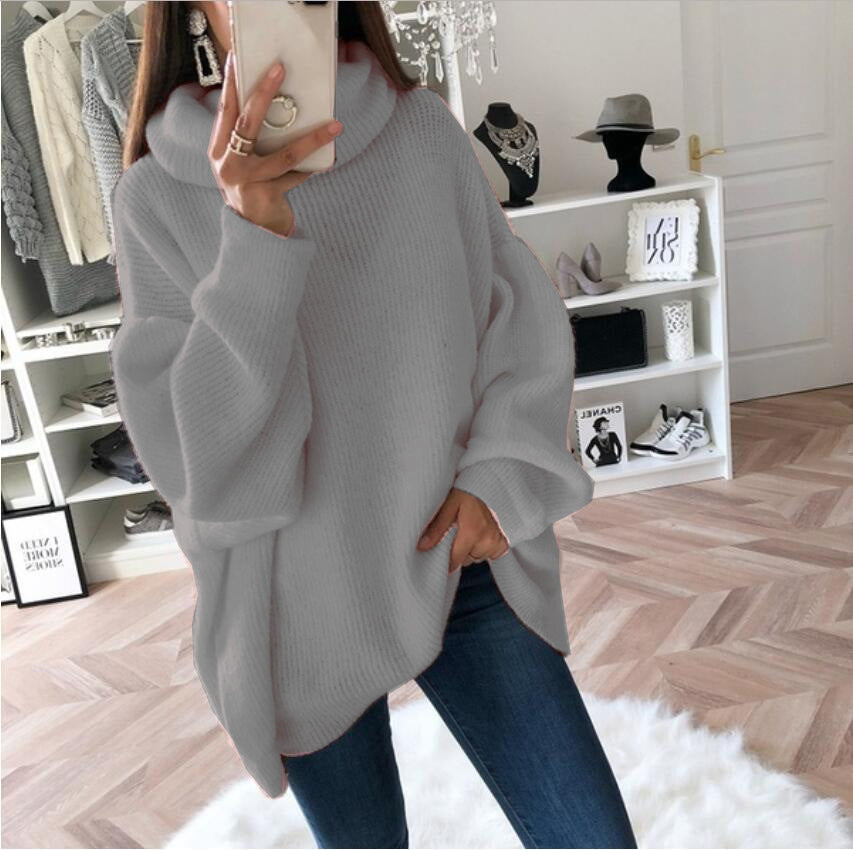 Damen Großer Strickpullover mit hohem Kragen und lässigem Schnitt ModeGeist