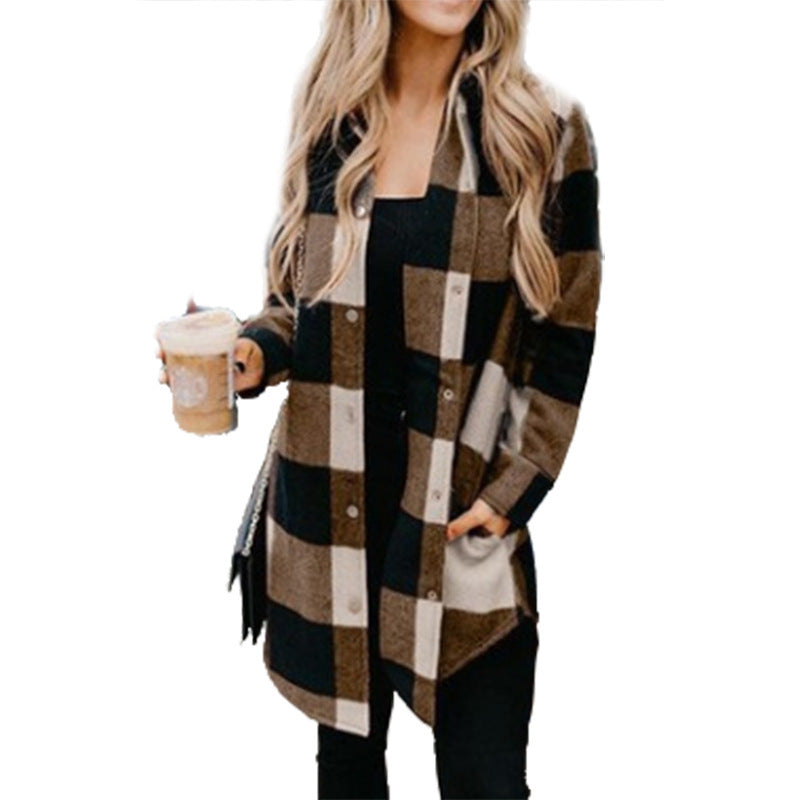 Damen Karierte Overshirtjacke aus weichem Stoff ModeGeist
