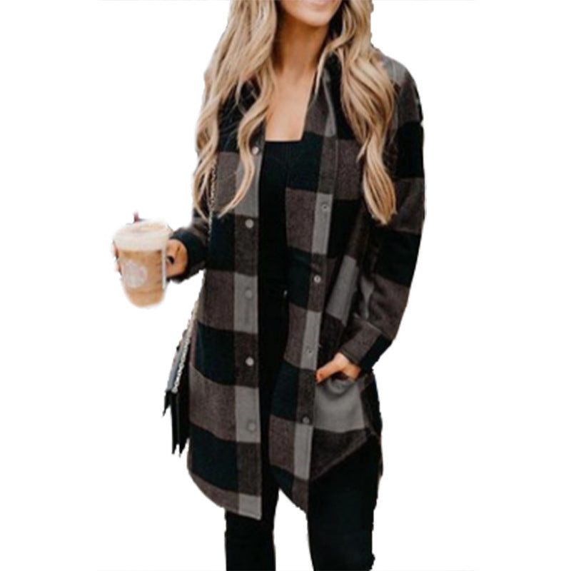Damen Karierte Overshirtjacke aus weichem Stoff ModeGeist