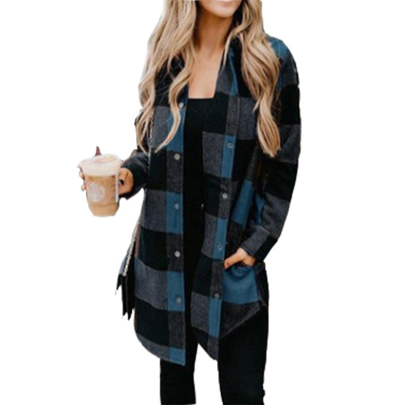 Damen Karierte Overshirtjacke aus weichem Stoff ModeGeist