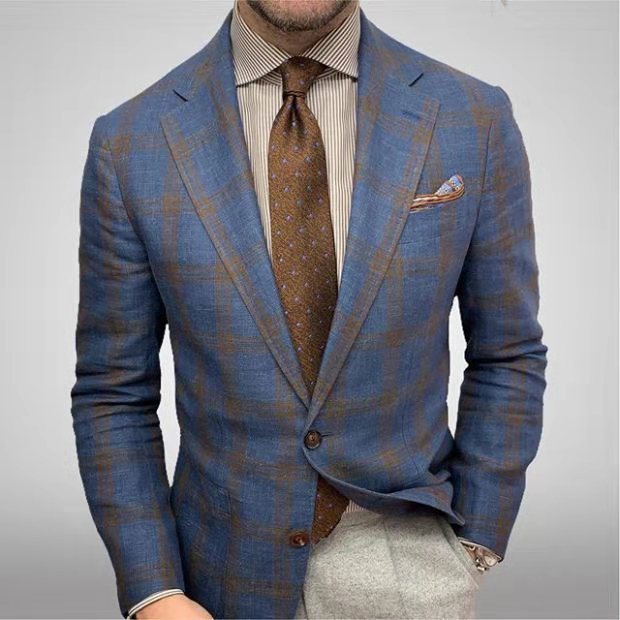 Herren elegante Karomuster Blazerjacke mit schmalem Schnitt ModeGeist