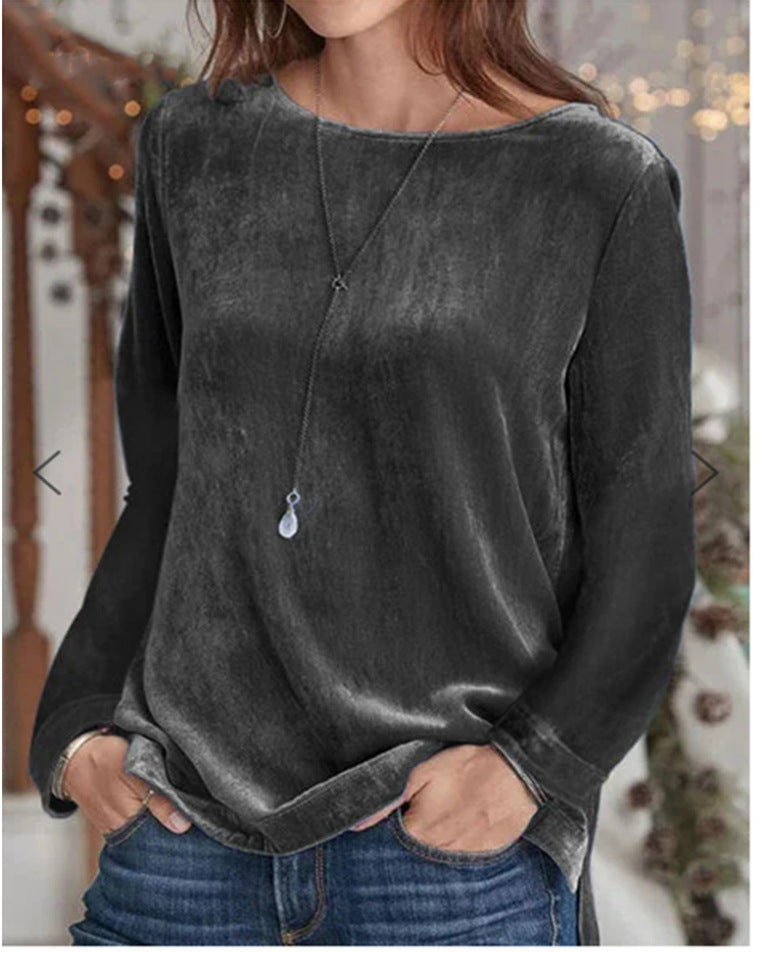 Damen Langarmbluse mit weichem Fleece und modischem Rundhalsausschnitt ModeGeist