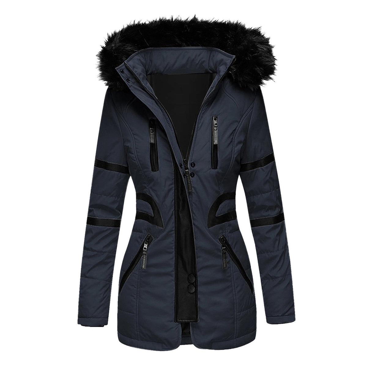 Damen isolierte Parkajacke mit abnehmbarem Kunstfellkragen und vielseitigen Taschen ModeGeist