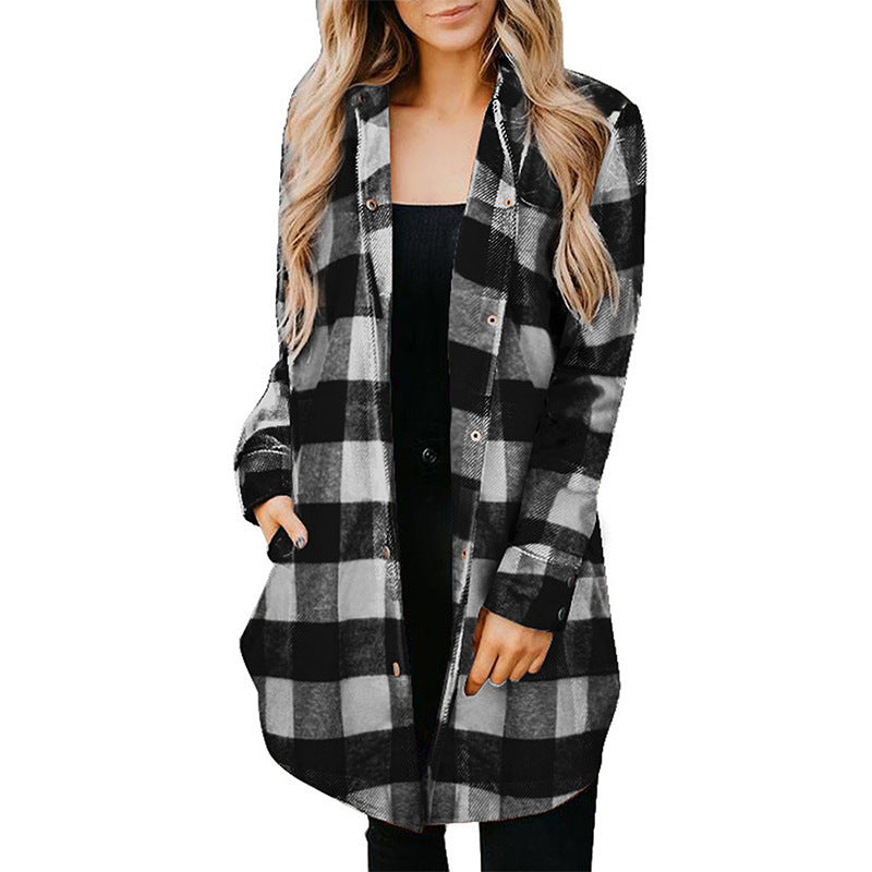 Damen Karierte Overshirtjacke aus weichem Stoff ModeGeist