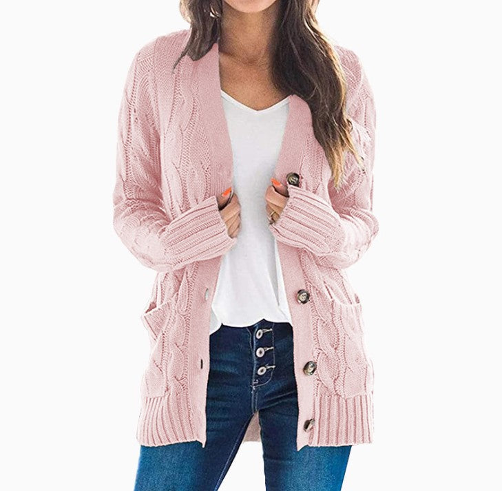 Damen-Strickjacke mit Knöpfen, mittellang