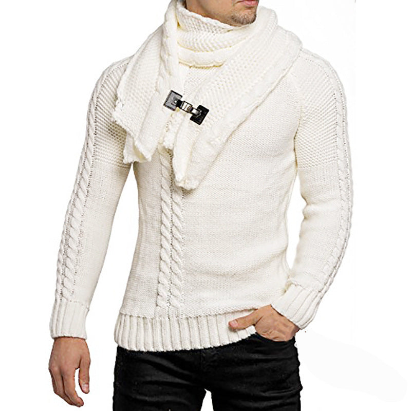Herren stylischer Strickpullover mit schickem Kragen und praktischem Schal ModeGeist