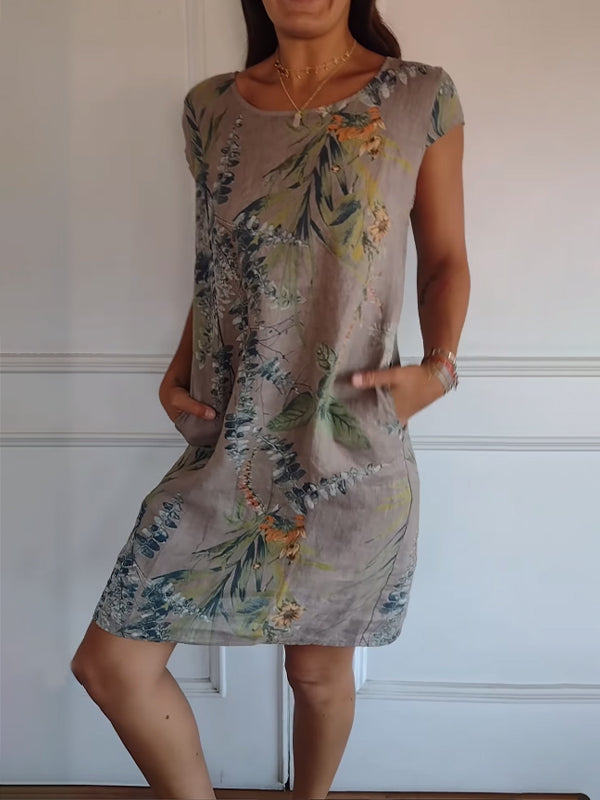 MODEGEIST Damen Rundhals-Kleid Weicher Stoff Entspannte Passform