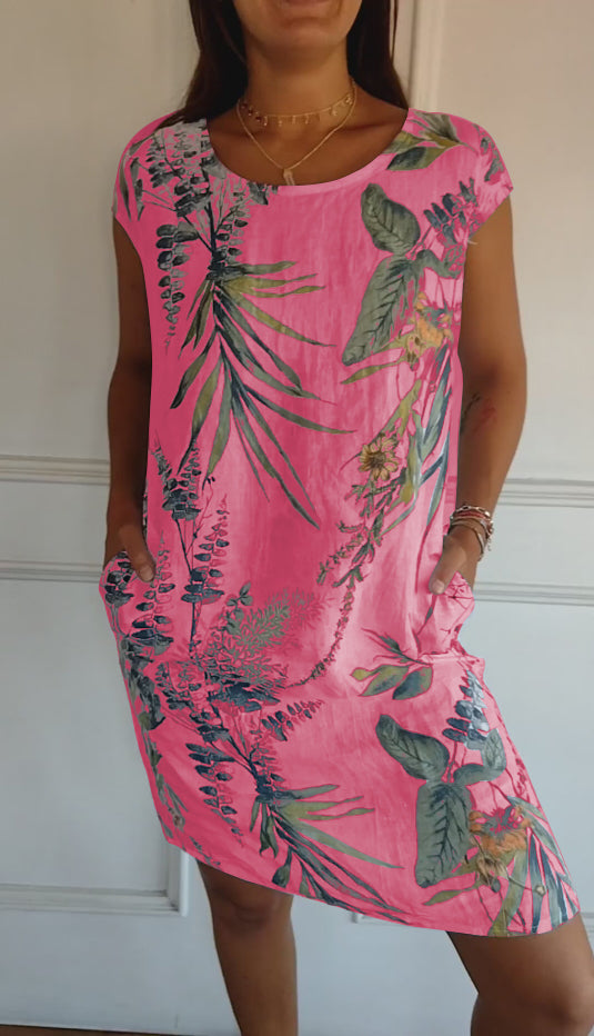 MODEGEIST Damen Rundhals-Kleid Weicher Stoff Entspannte Passform