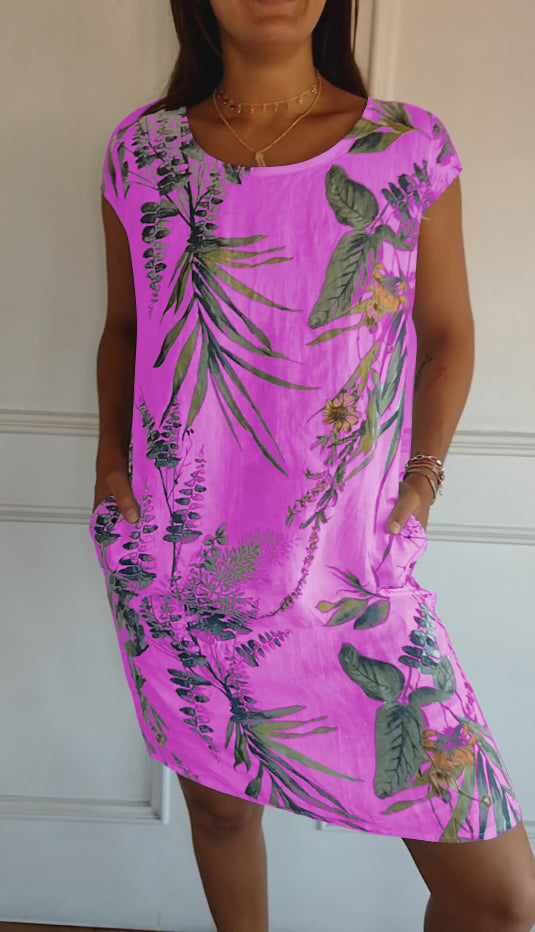 MODEGEIST Damen Rundhals-Kleid Weicher Stoff Entspannte Passform