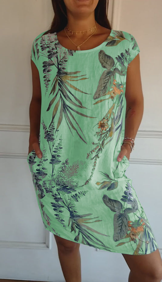 MODEGEIST Damen Rundhals-Kleid Weicher Stoff Entspannte Passform