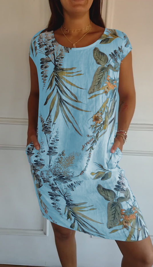 MODEGEIST Damen Rundhals-Kleid Weicher Stoff Entspannte Passform