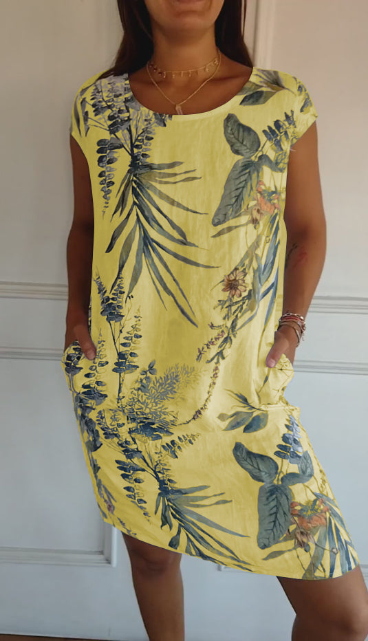 MODEGEIST Damen Rundhals-Kleid Weicher Stoff Entspannte Passform