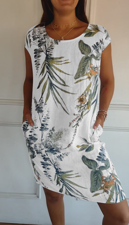 MODEGEIST Damen Rundhals-Kleid Weicher Stoff Entspannte Passform