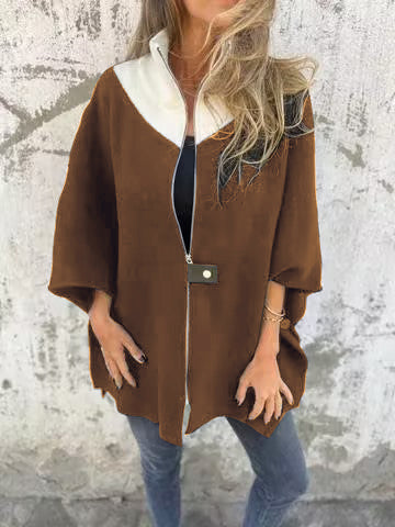 Reivalia: Lässige Stehkragenjacke mit kurzem Reißverschluss – Weiß