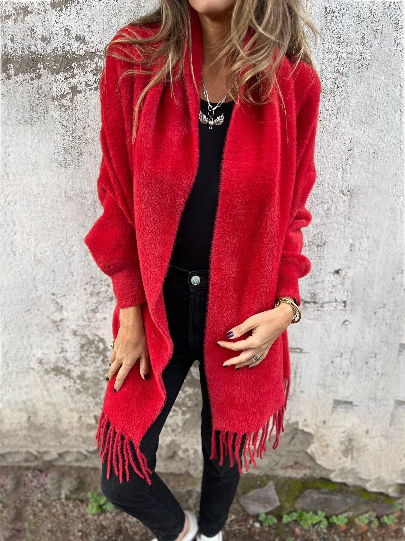 ModeGeist | Weiche Poncho mit Fransen Acrylmischung Perfekt für Herbst und Winter