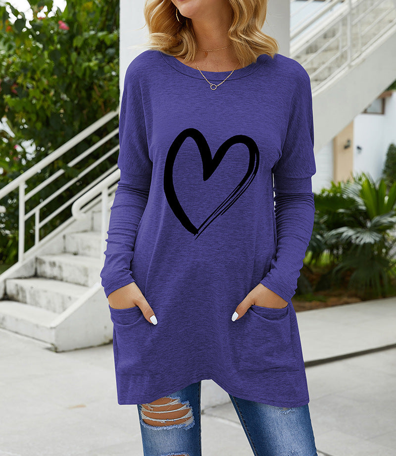 Damen Langarmshirt mit Herzdesign und praktischen Seitentaschen ModeGeist