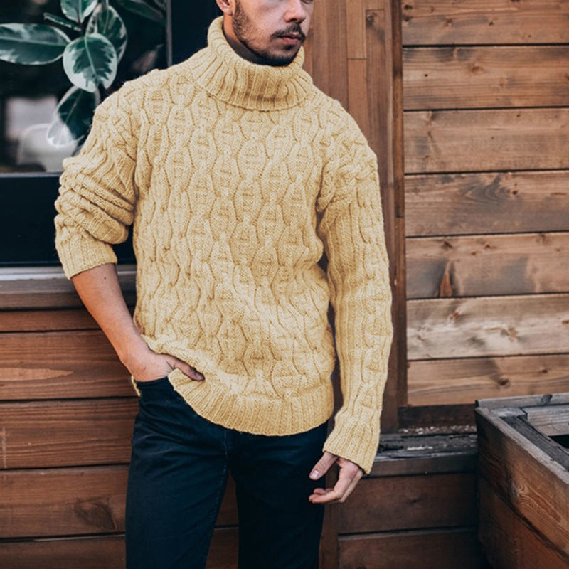 Herren Strickpullover mit hohem Kragen und strukturiertem Kabelmuster ModeGeist