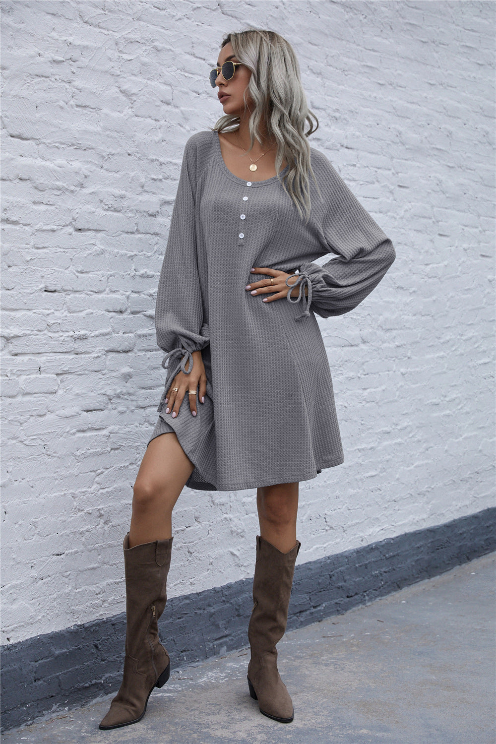 Damen lässiges Waffel-Pulloverkleid ModeGeist