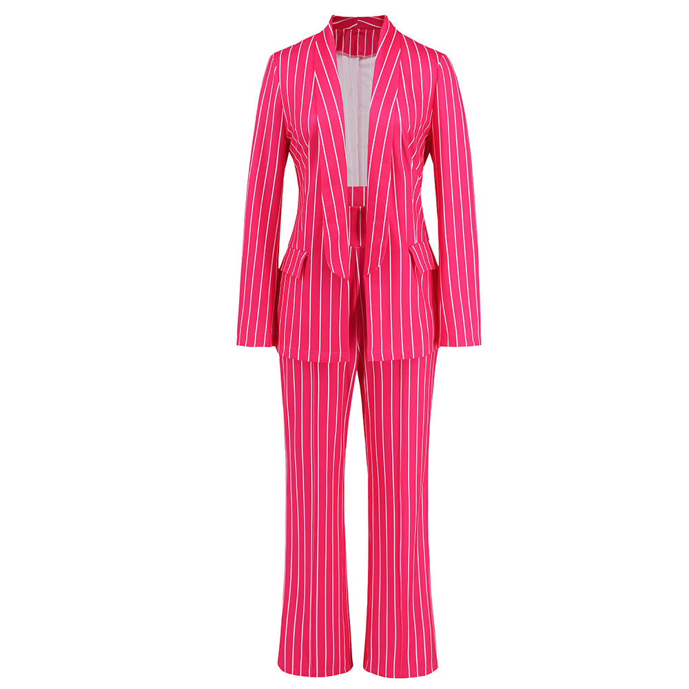 Avelena: Blazer und Hose Anzug mit weiten Hosen, gestreift