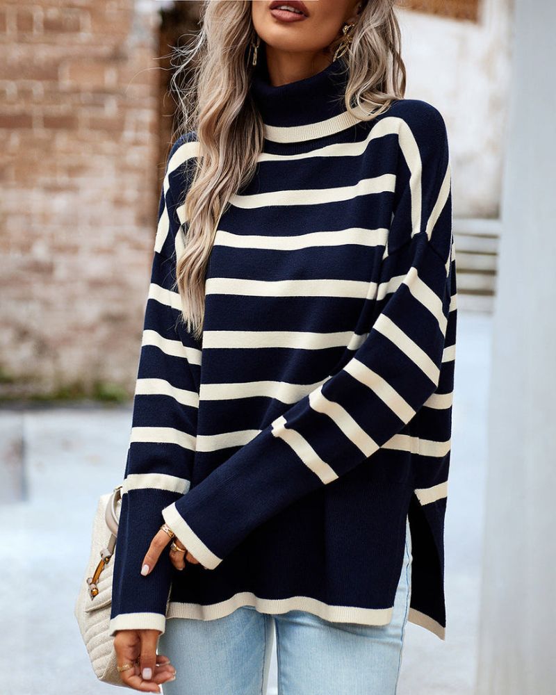 ModeGeist | Gestreifter Rollkragenpullover