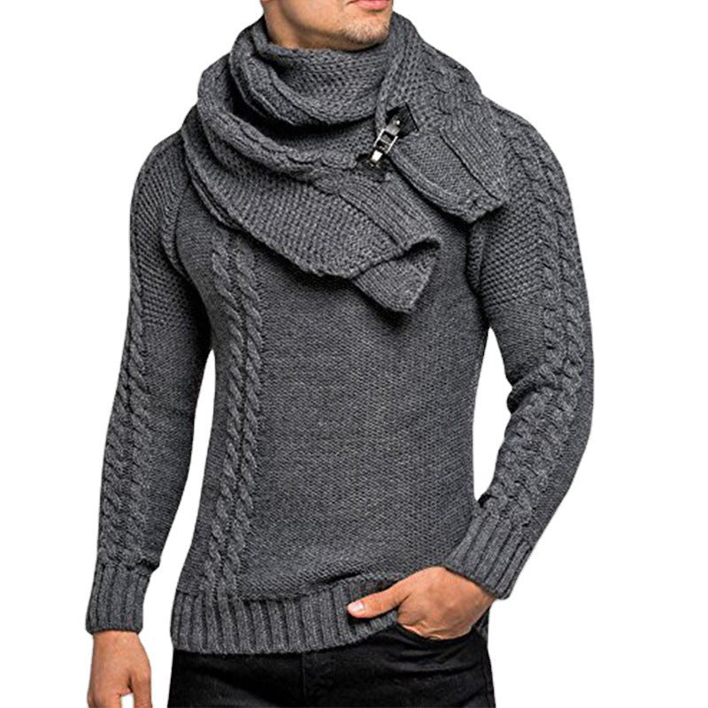Herren stylischer Strickpullover mit schickem Kragen und praktischem Schal ModeGeist