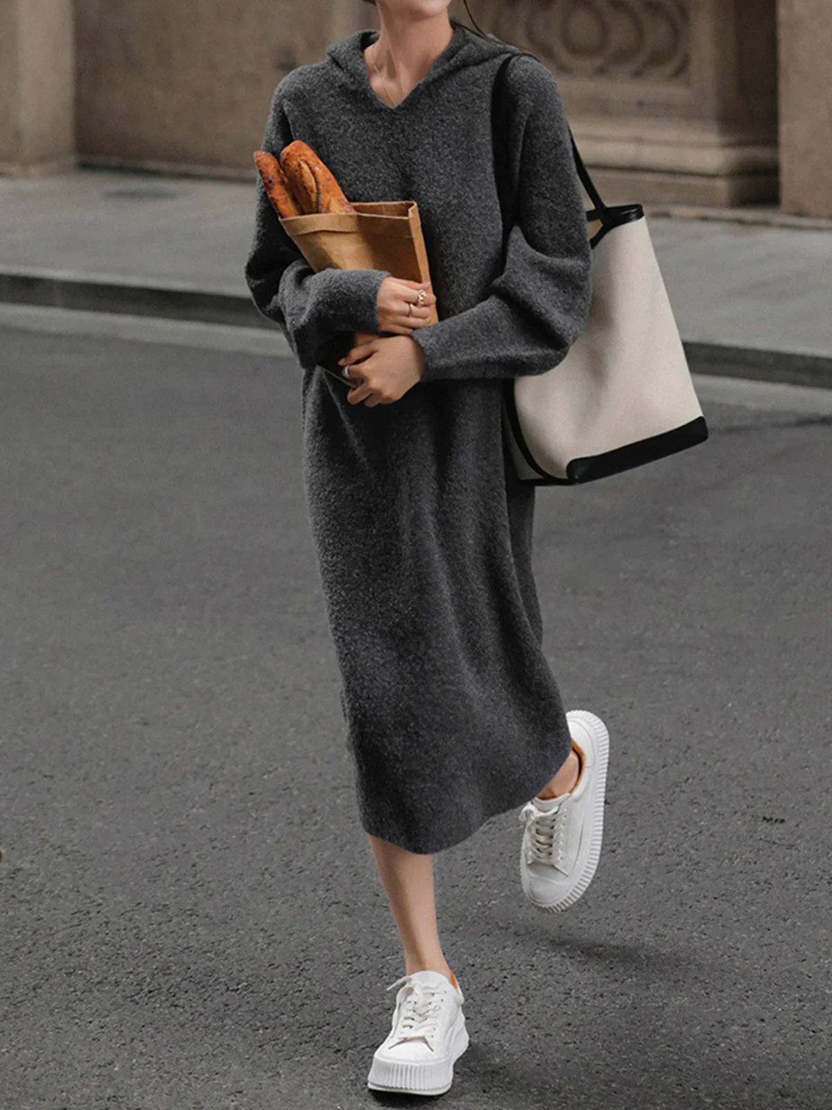 ModeGeist | Woll - Kapuzen - Strick - Midi - Kleid