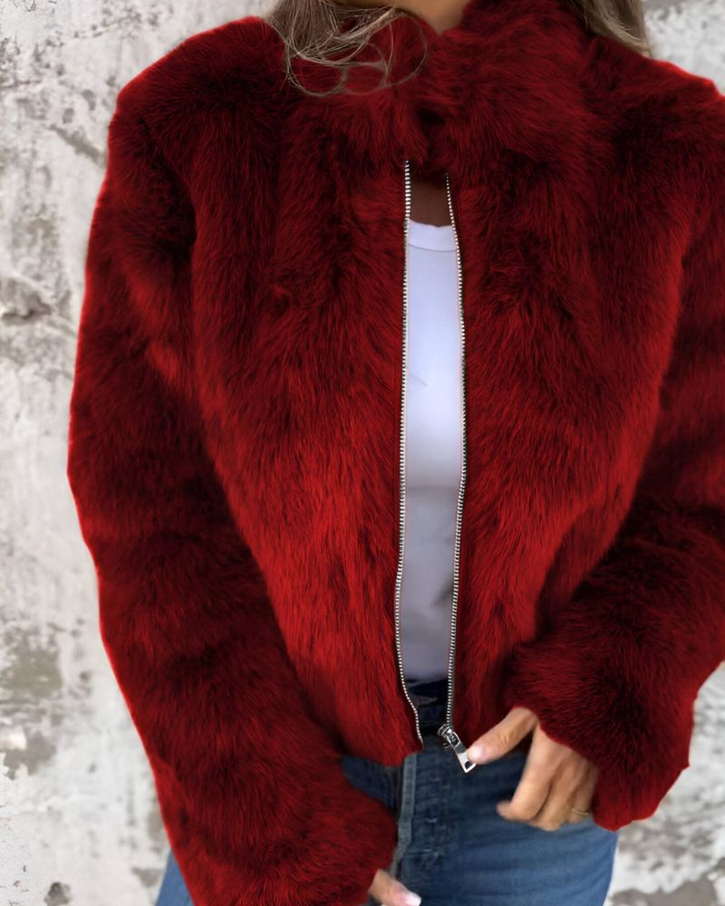 ModeGeist | Hochkragen Reißverschluss Flauschige Jacke