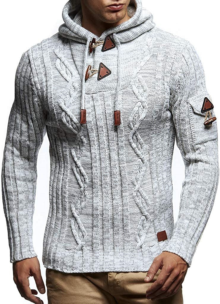 Herren Grobstrick Pullover mit Kapuze und dekorativen Schnürdetails ModeGeist