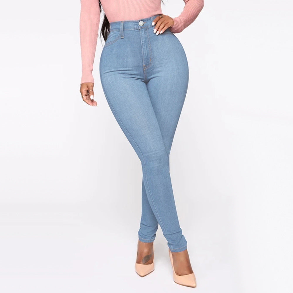 Damen Hoch geschnittene Skinny Jeans mit formenden Nähten ModeGeist