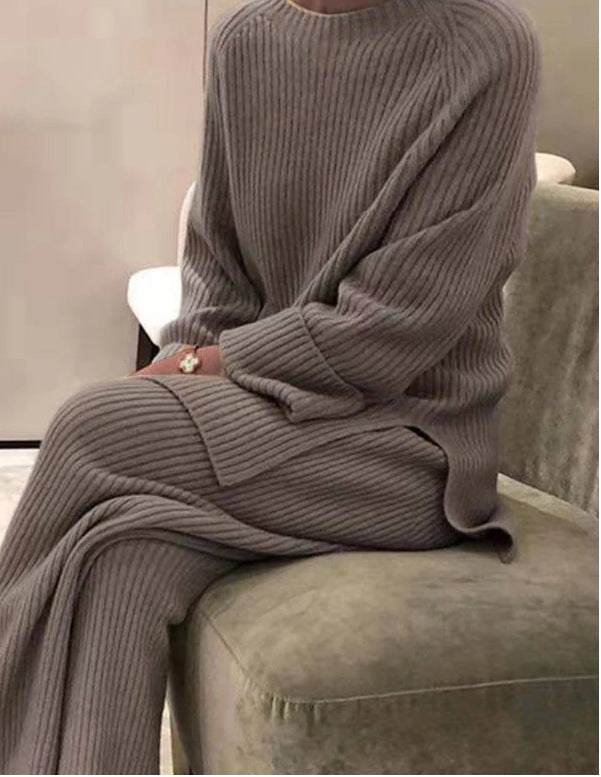 Damen gemütlicher Strickanzug im modernen Rippdesign ModeGeist