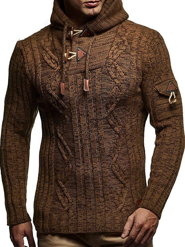 Herren Grobstrick Pullover mit Kapuze und dekorativen Schnürdetails ModeGeist