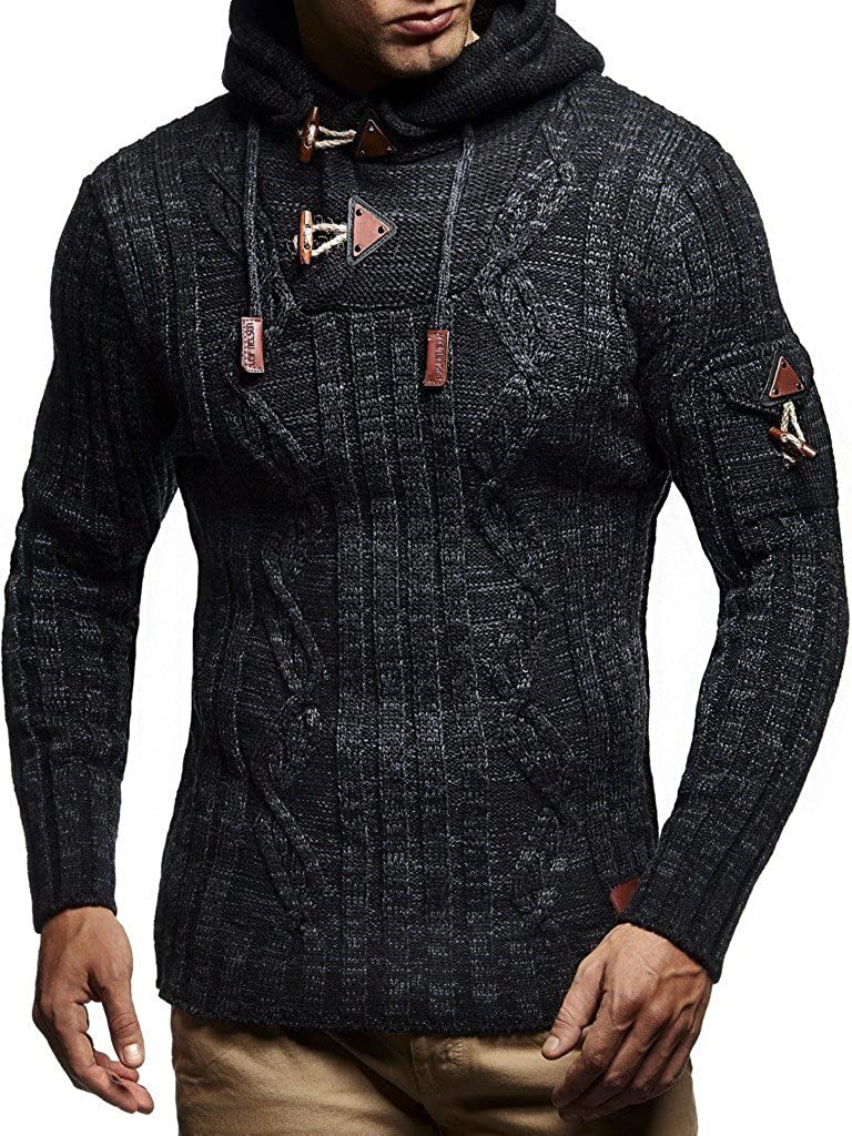 Herren Grobstrick Pullover mit Kapuze und dekorativen Schnürdetails ModeGeist