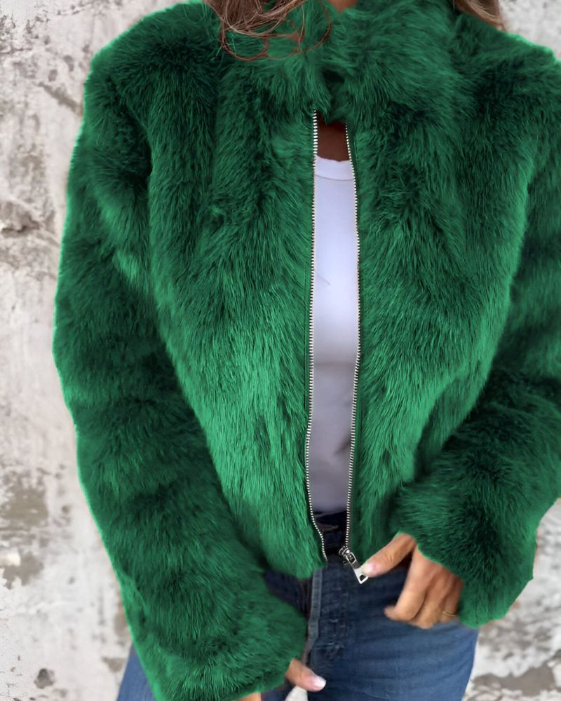 ModeGeist | Hochkragen Reißverschluss Flauschige Jacke