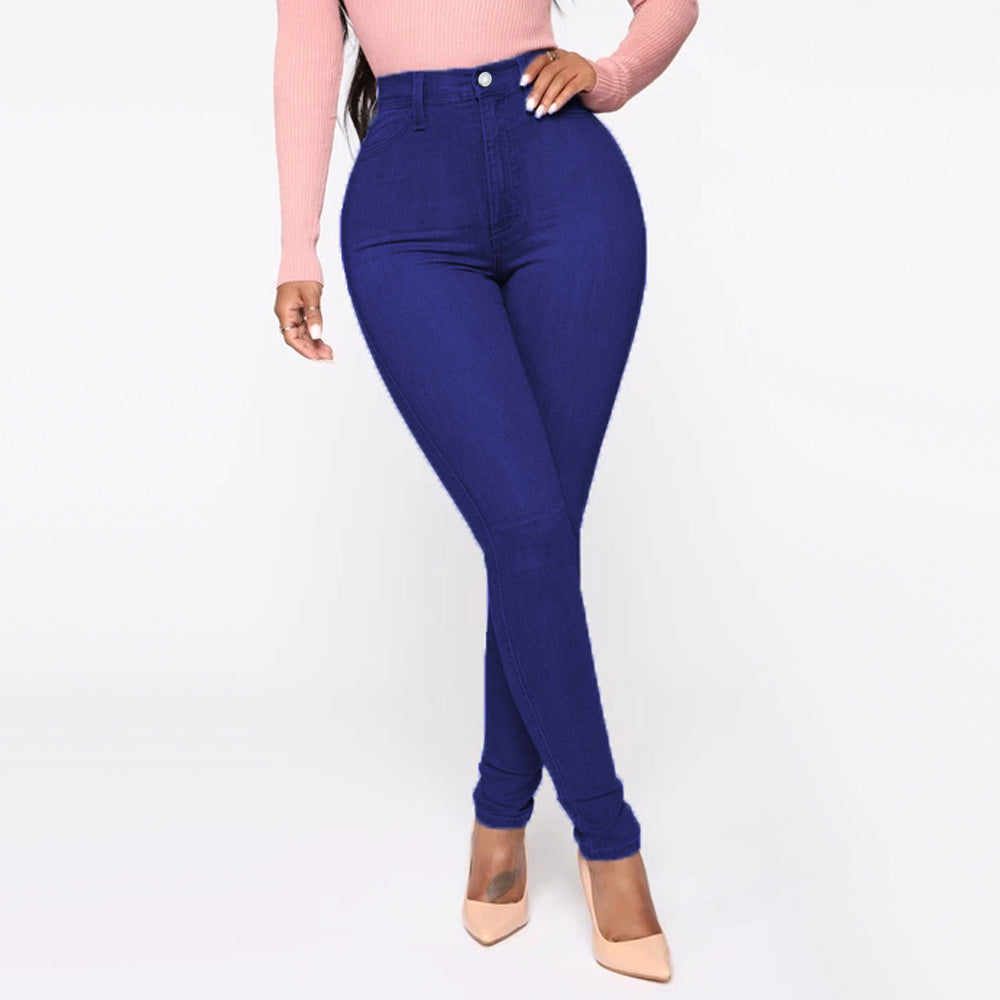 Damen Hoch geschnittene Skinny Jeans mit formenden Nähten ModeGeist