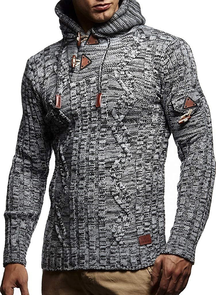 Herren Grobstrick Pullover mit Kapuze und dekorativen Schnürdetails ModeGeist