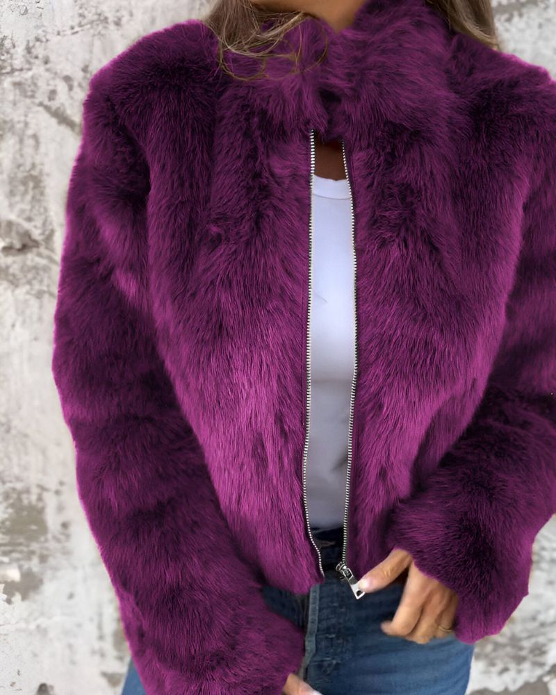 ModeGeist | Hochkragen Reißverschluss Flauschige Jacke