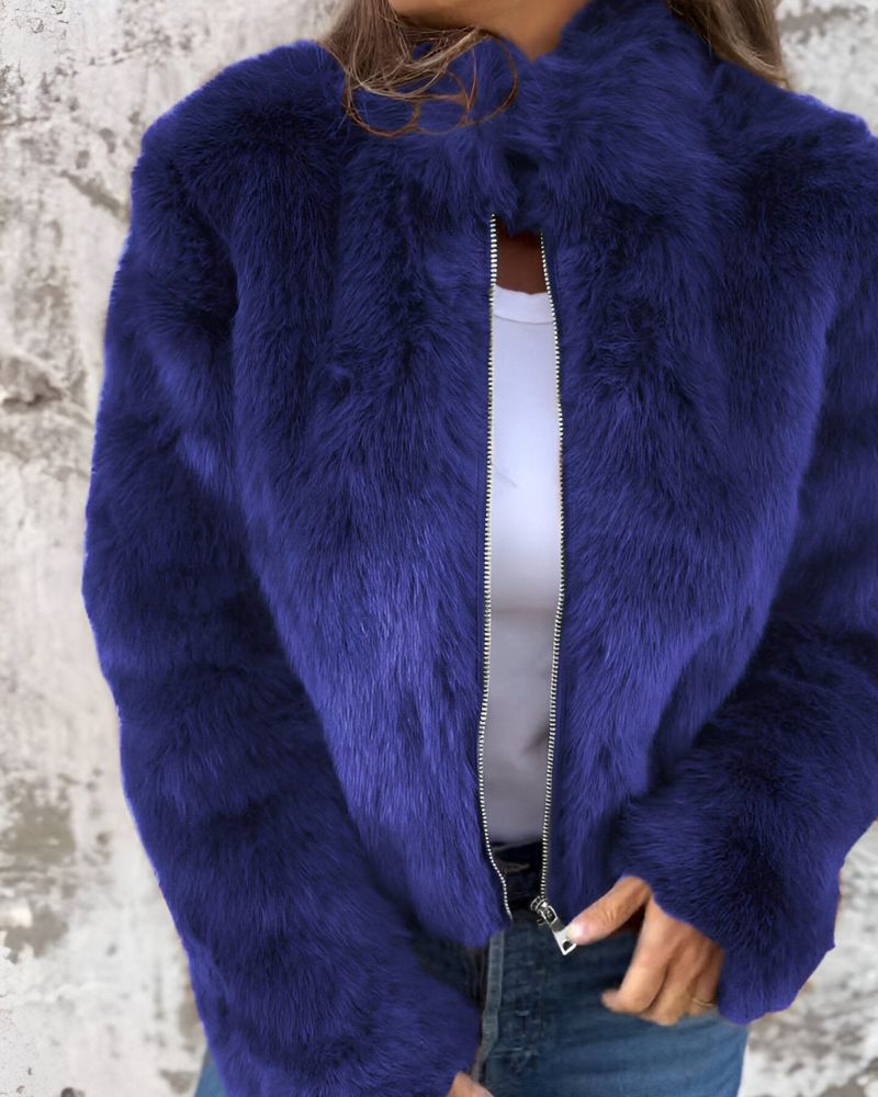 ModeGeist | Hochkragen Reißverschluss Flauschige Jacke