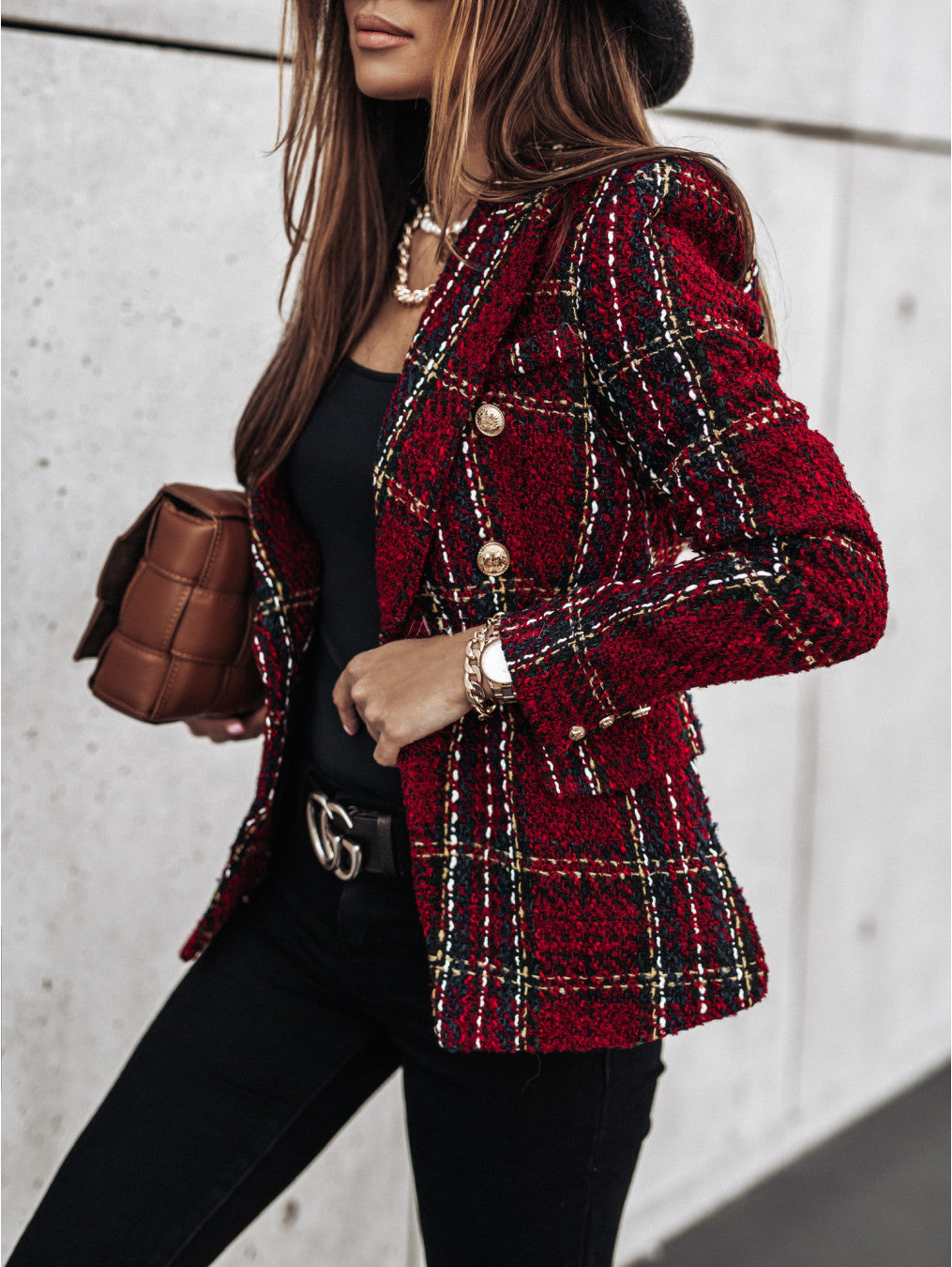 Damen Modischer Bouclé-Blazer mit doppelter Knopfleiste und strukturiertem Gewebe ModeGeist