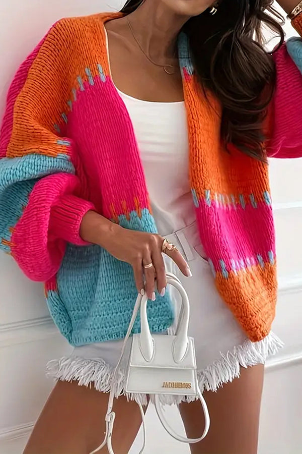 ModeGeist | lässige Strickjacke mit Kontrastnaht-Detail